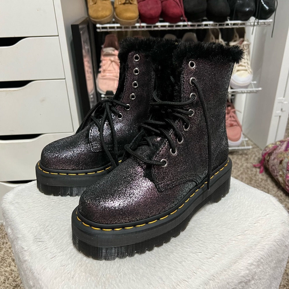 Dr.Martens black metallic fur boots